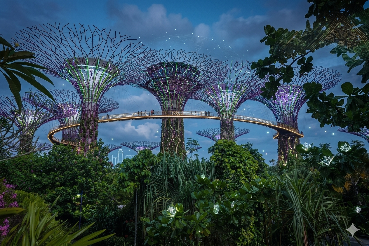 Singapore financial district at dusk